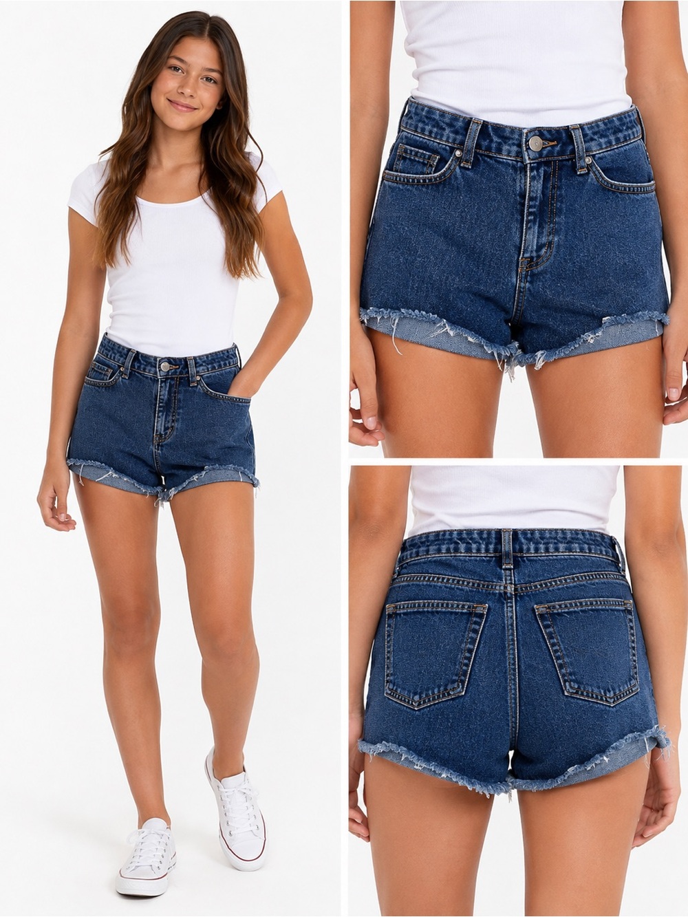 Cat & Jack Girls XL 14 Denim Jean Shorts Stretch Frayed Raw Hem Short Length